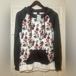 Empyre Sz Med Women's Hoodie Long‎ Sleeve White Gray Floral Pullover Sweater.